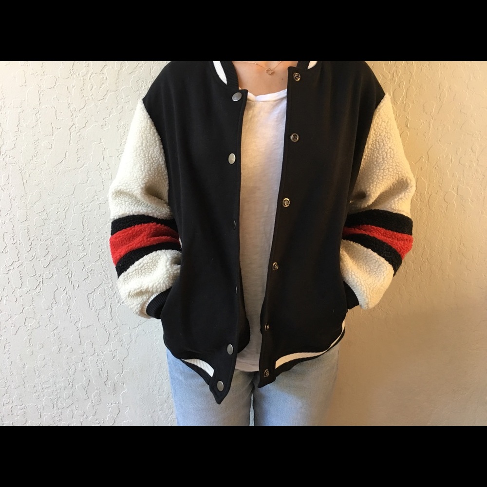 Zara shearling varsity jacket